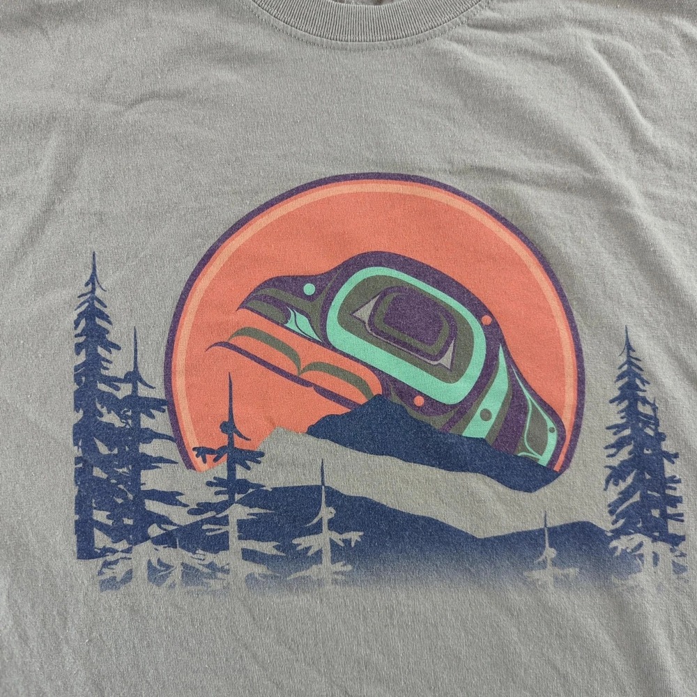 Native Northwest Shirt Mens Large Gray‎ Indigenous Bird Graphic Short Sleeve